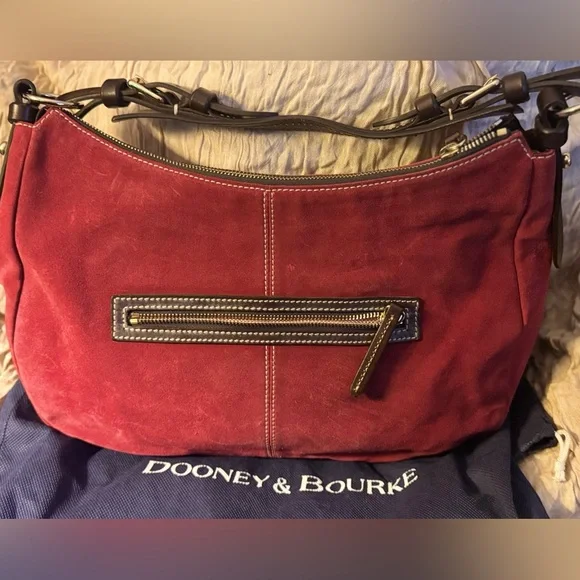 Dooney & Bourke Vintage Safari Suede Hobo Bag (Red/Brown) - EUC - Picture 7 of 16